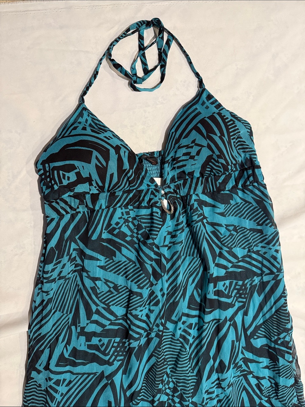 New G by GUESS Geometric Halter Top Long Maxi Summer Dress M